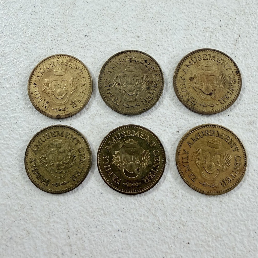 Lot Of 6 Vintage Family Amusement Center Chantilly‎ VA Arcade Game Token Coin